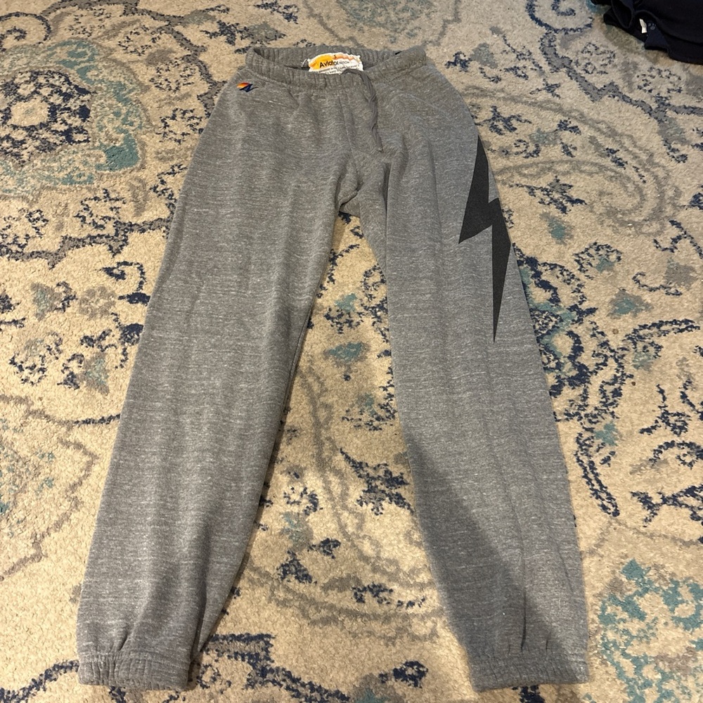 Aviator Nation Gray Sweatpants with Black Lightning Bolt